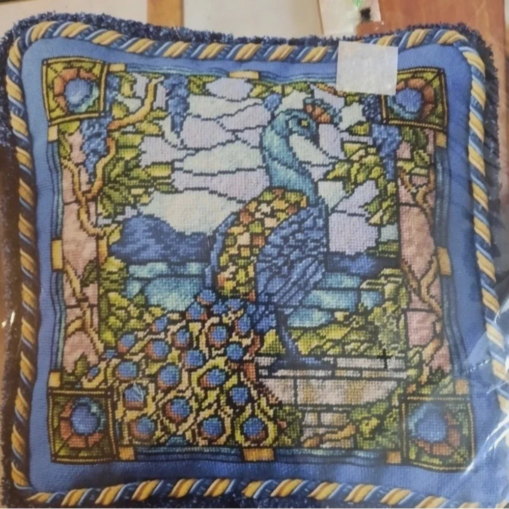 Bucilla Stained Glass Peacock Needlepoint Kit 14x14 Persian Wool 4887 Hanner NWT